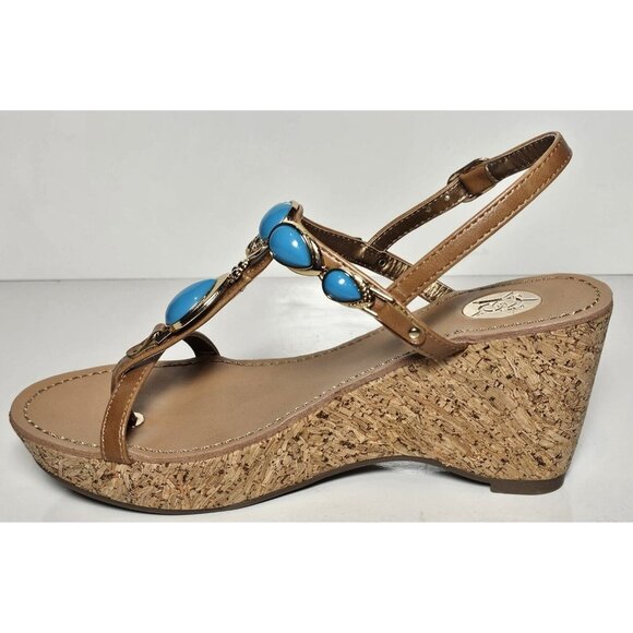 PRIMADONNA COLLECTION WOMEN SANDALS SIZE EURO 36 TAN TURQUOISE BEADING NEW - Picture 3 of 12